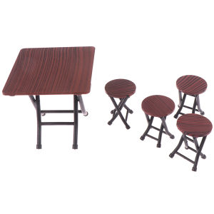 QUANSEN 1:12 Dollhouse mini furniture folding table and chair set with 4 stool models