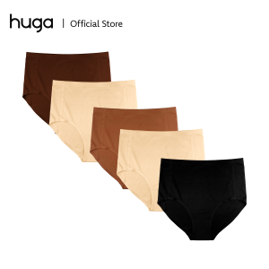 Huga 5 in 1 Pack Eve Women Seamless Mid Waist Panty Ladies Plain Solid Color Stretch Underwear Panties S-3XL + FREE 1 Simply Fedelia Bra