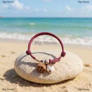 [COD] Big House Vintage Bodhi Wood Lotus Flower Charm Woven Braided Bracelets For Women Men Handmade Rope Chain Bangles