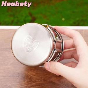 Heabety 1Pc Stainless Steel Folding Handle Cup Portable Carabiner Cup Outdoor Camping Cups for Home Outdoor Camping Accessories
