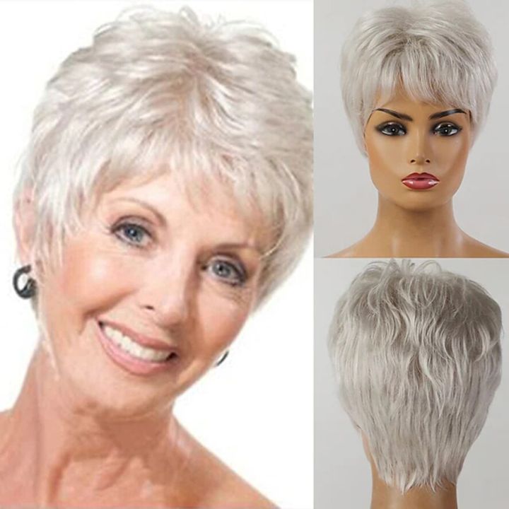 Synthetic Blend Wig Short Natural Straight Pixie Cut Side Part