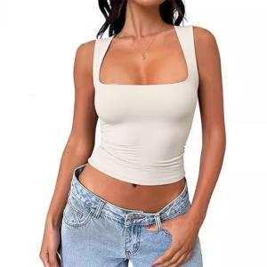 Comfortable Double Layer Square Neck Tank Top for Women Breathable Sleevelss Summer Fashion Top for Everyday Use