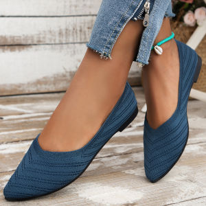 2026 Summer New Style Pointed Toe Shallow Mouth WomenS Breathable Flat Shoes Large Size Knitted Loafers