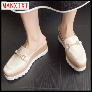 MANXIXI รองเท้าส้นสูงแฟชั่นสำหรับผู้หญิงรองเท้าแตะส้นเตารีดส้นเตารีดไข่มุกสวยงามขนาด2.75นิ้ว (ขนาด35-42)