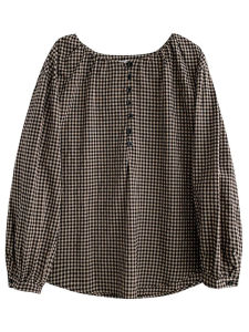 In Stock Korean Style Plaid Shirt For Women Casual Long Sleeve Blouse Button Down Top Tops