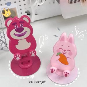 RC S112 TELESCOPIC BRACKET STAND HOLDER HANDPHONE HOLDER HP KARAKTER LUCU LUCU LOTSO BEAR RABBIT MENTAL ALUMINUM ROTARI 360 DERAJAT