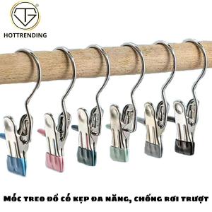 Combo 12 Móc Kèm Kẹp Treo Quần Áo Đa Năng Thép Không Gỉ Tiết Kiệm Không Gian Hàng Chuẩn