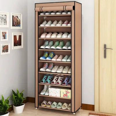SUPERSALE -10 Layers Shoe Rack With Zipper Cover Dustproof Nonwoven Shoe Cabinet Dormitory Storage