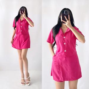 Sunny&Co Collared Polo Skort Terno Top Palda Shotes Pocket Coords Cotton Linen