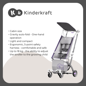 Kinderkraft KP2 Stroller Light and Ultra- Compact Cabin Size Gravity Auto Fold 5-Point Safety Harness Smooth Ride Wheels (Purple)