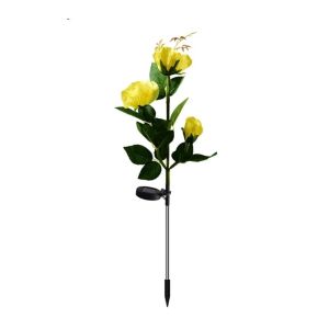 FUNG 3 Heads Solar Artificial Flower Light Solar Powered Realistic Outdoor Solar Garden Light Decorative White Light Solar Rose Flowers Lantern Patio Decor