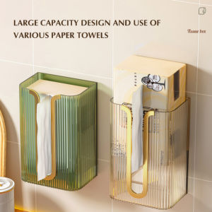 Wall Mounted Tissue Container Bathroom Tissue Storage Box Free of Holes Light Luxury Upside Down Paper Towel Drawer Box