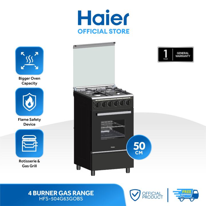 Haier HFS504G63GOBS 50cm Gas Range 4 Burners with 63L Double Burner