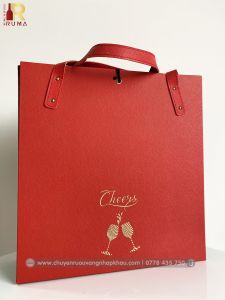 [HĐ] Hộp đựng hai chai rượu vang da PU kèm 2 ly thủy tinh cao cấp