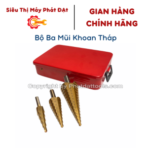 Bộ 3 mũi khoan gỗ tháp 4-12-20-32 HSS phủ TiN-Hộp sắt