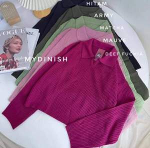 BISA COD BAJU RAJUT AEGYO GEANI KNIT POLO CROP ATASAN RAJUT
