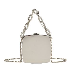 IELGY Unique Box Bag Korean Version Fashion Glossy Chain Portable Female Bag Metal Texture Cross-body Small Square Bag