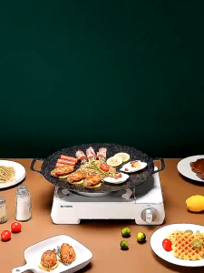[28/34/38cm] BBQ Grill Pan Indoor Outdoor BBQ Grill Pan Frying Pan Grill Pan Non Stick Camping Grill Pan Portable Camping Cookware 烤肉盘 户外韩式烤盘 烧烤盘