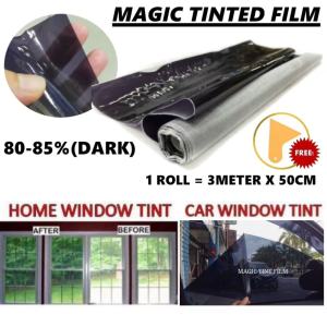 (80% Dark) Car Magic Tint Tinted House Tint Film Reusable Removable UV Block Sun shade Tinted Hitam Rumah Pejabat Kereta