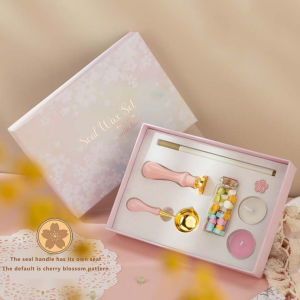 7x Sakura Vintage Lacquer Fire Paint Seal Set Wax Stamp Box for Invitations [NEW]