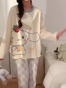 Terno Pajama For Woman Cotton Pajamas Set Autumn Korean version Cartoon Loose Long sleeve Cute Sleepwear Women Nightwear M-2XL