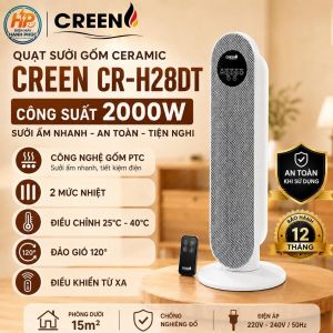 Máy sưởi gốm cao cấp có điều khiển từ xa Creen H28DT tự ngắt khi đổ có hẹn giờ