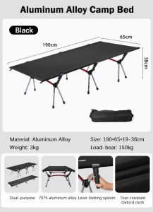 Ultralight Folding Aluminum Camping Cot with Dual Height Adjustability Portable Hiking Bed with Multiple Position Option