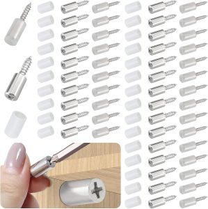 50Set Cross Self Tapping Screws with Rubber Shelves Cabinet Partition Fixed Support Screw Laminate Holders Cabinet Glass Nonslip Partition Brackets Furniture Closet Shelf Support Pegs