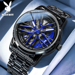 นาฬิกาเพลย์บอยสำหรับผู้ชายกันน้ำแบบดั้งเดิมสายสแตนเลสแบบสบายๆแฟชั่นเรืองแสงควอตซ์พร้อมกล่องของขวัญนาฬิกาผู้ชาย