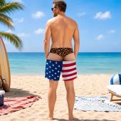 Men Funny Fake Two Piece Boardshorts Optical Illusion Print Beach Shorts Novelty Hilarious Swim Trunks for Summer Holiday