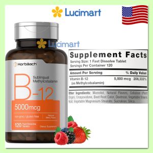Viên ngậm hòa tan Vitamin B12 5000mcg Horbaach hũ 120 viên [Hàng Mỹ]