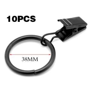 30pcs Multi-Functional Curtain Clips Iron Curtain Ring Hooks With Clips Window Stainless Steel Curtain Hooks With Clip (Black)