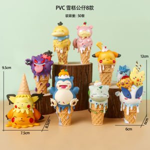 YF 8pcs Pokemon Ice Cream Cone Action Figure Pikachu Psyduck Bulbasaur Snorlax Gengar Slowpoke Model Toys Gifts FY