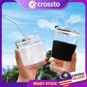 CROSSTO 450ml Heat Resistant Glass Cup Transparent Coffee Mug With LidAnti-scalding Milk Juice Flower Tea Cup Travel Mug