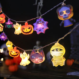 1.5M/10LED Halloween New 3D Pumpkin Spider Web String Light Battery Powered Garden Horror Atmosphere Chandelier Home Bar Halloween Party Decoration