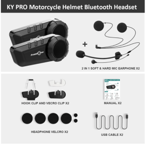 2pcs Freedconn KY PRO Bluetooth 5.0 Motorcycle Intercom Helmet Headset 6 Riders Group Talking FM Radio Waterproof 1000M Interphone Wtih Music Sharing