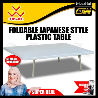 3-Feet Solid Foldable Japanese Style Plastic Table/Coffee Table/Study Table/Japanese Table/Foldable Table/Foldable Plastic Table L914MM X W610MM X H360MM (Marble Blue Color)