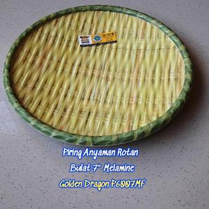 Piring Anyaman Bulat 7 Inchi List Hijau Melamine - Golden Dragon P6007MF