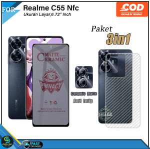PROMO 3IN1 Tempered Glass Ceramic Matte Realme C55 NFC Anti Gores Kaca Anti Spy Full Cover