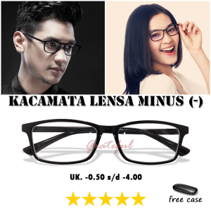 Kacamata Full Rim Lensa Minus -0.50 s/d -4.00 Frame Persegi Panjang Frame Tipis Ringan Kokoh Untuk PRIA WANITA - GRATIS KOTAK KACAMATA