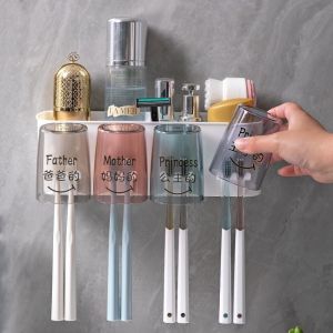 Giá để bàn chải và kem đánh răng 4 cốc - Kệ nhà tắm tiện lợi không cần khoan tường