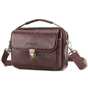High Quality PIUNCLE Brand Real Leather Mens Fanny Pack Casual Cowhide Multi - Pocket Cross Money Purse Men Waist Bags Mini Shoulder Crossbody Bag for Men Fashion Belt Waist Bag Fanny Hip Pack Cell Mobie Phone Bag Male Wallet Vintage Wax Cowhide
