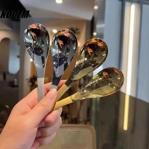 KOQZM Stainless Steel Soup Spoons Home Kitchen Ladle Capacity Gold Silver Mirror Polished Flatware For Coffee Tableware