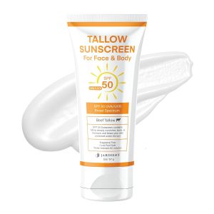Beef Tallow Sunscreen SPF 50 with Mineral : Instant Sun Protection Non Nano Zinc Oxide Sunblock- Non Greasy Formula- Beach Jogging Outdoor Sports - 3 Fl oz 85g