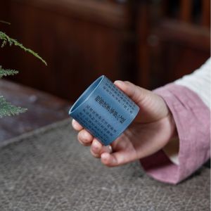 壶芝宴宜兴紫砂杯刻绘五色杯纯全手工紫砂品茗杯茶水杯