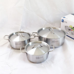 Bộ nồi inox 1 đáy cao cấp Fivestar H.T Cook nắp inox ( 16cm x 18cm x 24cm ) tặng 1 vá canh inox dùng được mọi bếp