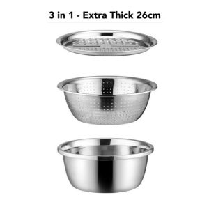 lunn 3PCSSet Stainless Steel Multifunctional Practical Drain Basin Vegetable Grater Set Kitchen Tools