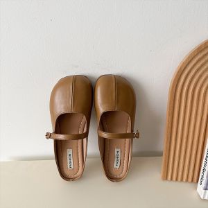 [Free Shipping] Grandma Shoes Versatile Soft Leather Flat-Soled Wedge-Heeled Round-Toe Ins-Style Half-Slipper WomenS Summer Outdoor Wear Korean Style