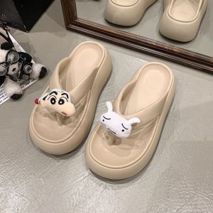 [Free Shipping] Soft And Cute Cartoon Flip-Flops For Summer Wear With Thick Soles For Added Height Featuring Crayon Shin-Chan And Shiro