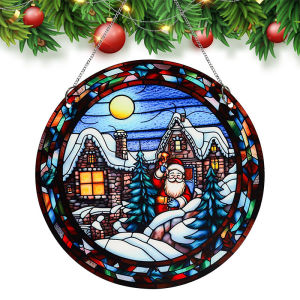 [COD]  Christmas acrylic window hanging snowman elk light catcher ornament gallery wall decoration with iron chain
